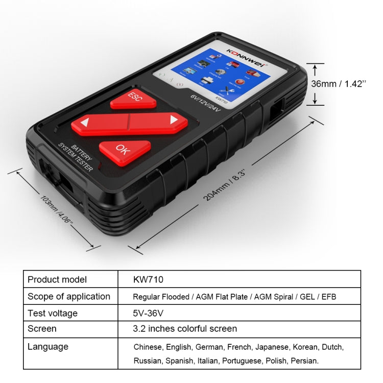 Tester batterie al piombo 6V-24V KW710 con schermo 3,2 pollici