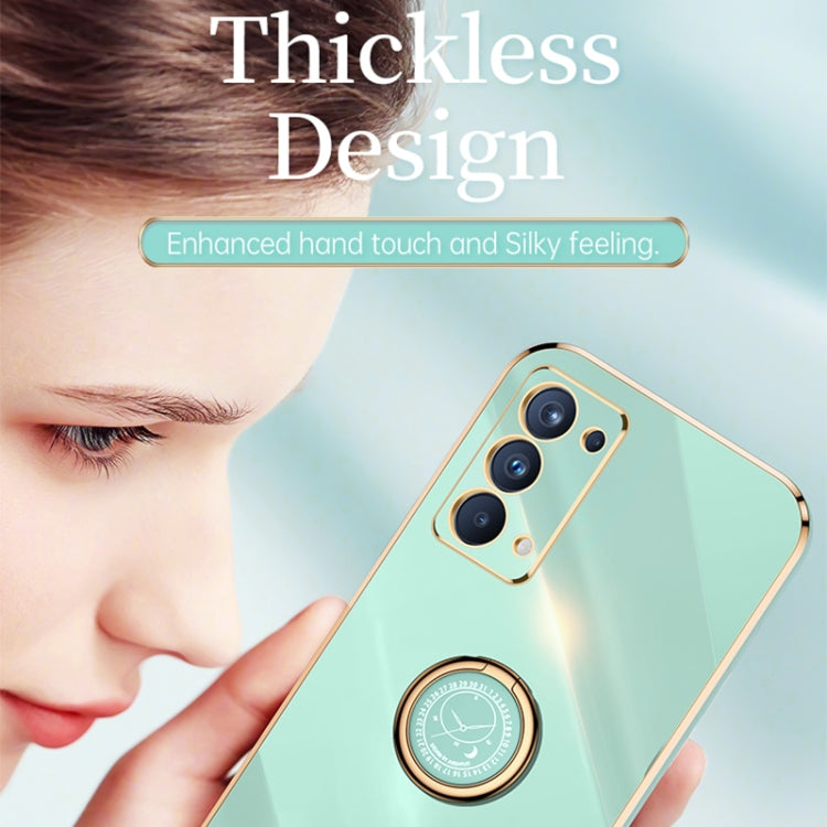 Custodia antiurto in TPU con bordo in oro placcato 6D dritto XINLI con supporto per anello, For OPPO Reno5 Pro, For OPPO Reno5 Pro+, For OPPO Reno6 5G
