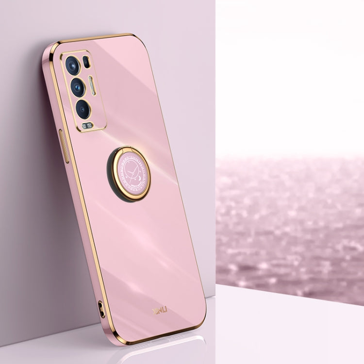 Custodia antiurto in TPU con bordo in oro placcato 6D dritto XINLI con supporto per anello, For OPPO Reno5 Pro, For OPPO Reno5 Pro+, For OPPO Reno6 5G