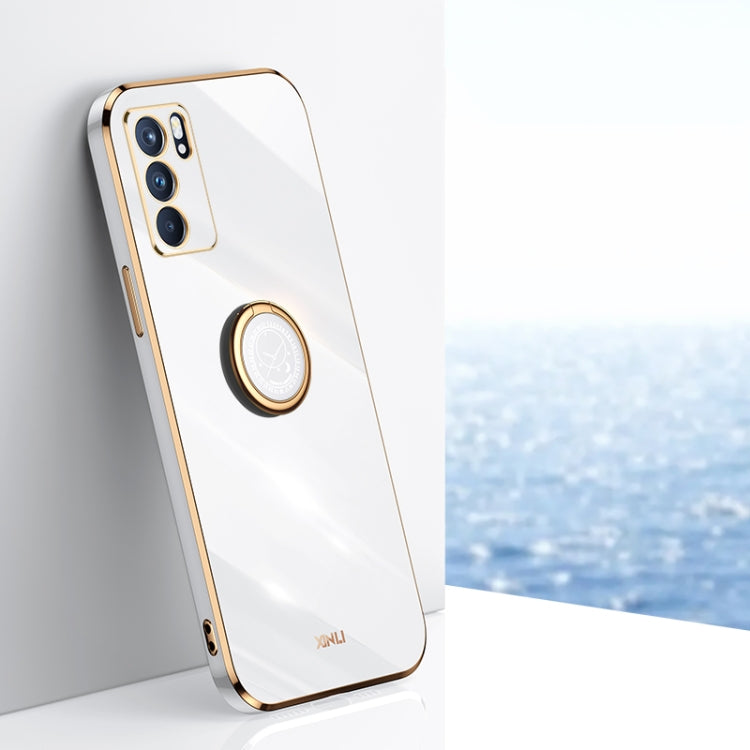 Custodia antiurto in TPU con bordo in oro placcato 6D dritto XINLI con supporto per anello, For OPPO Reno5 Pro, For OPPO Reno5 Pro+, For OPPO Reno6 5G