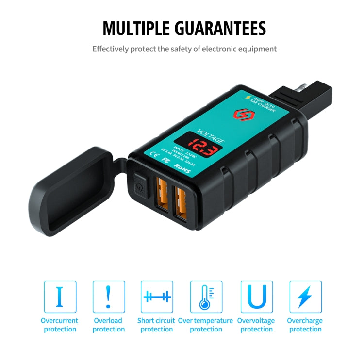 Caricabatterie doppio USB rapido per moto DC12-24V con voltmetro
