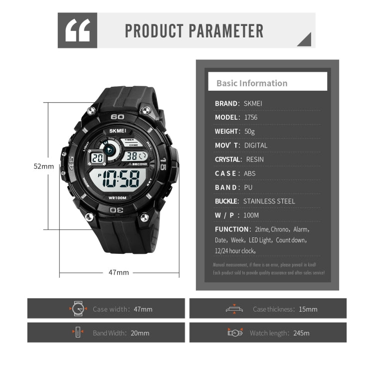 SKMEI 1756 Orologio Digitale Sportivo Uomo 100m