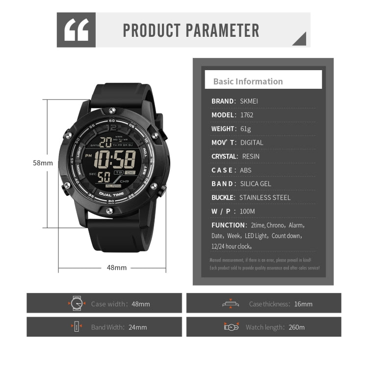 SKMEI 1762 Orologio digitale impermeabile 100m
