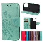 Custodia portafoglio in pelle con motivo farfalla per iPhone 13 P