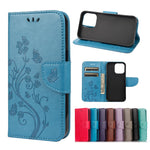 Custodia portafoglio in pelle con motivo farfalla per iPhone 13 P