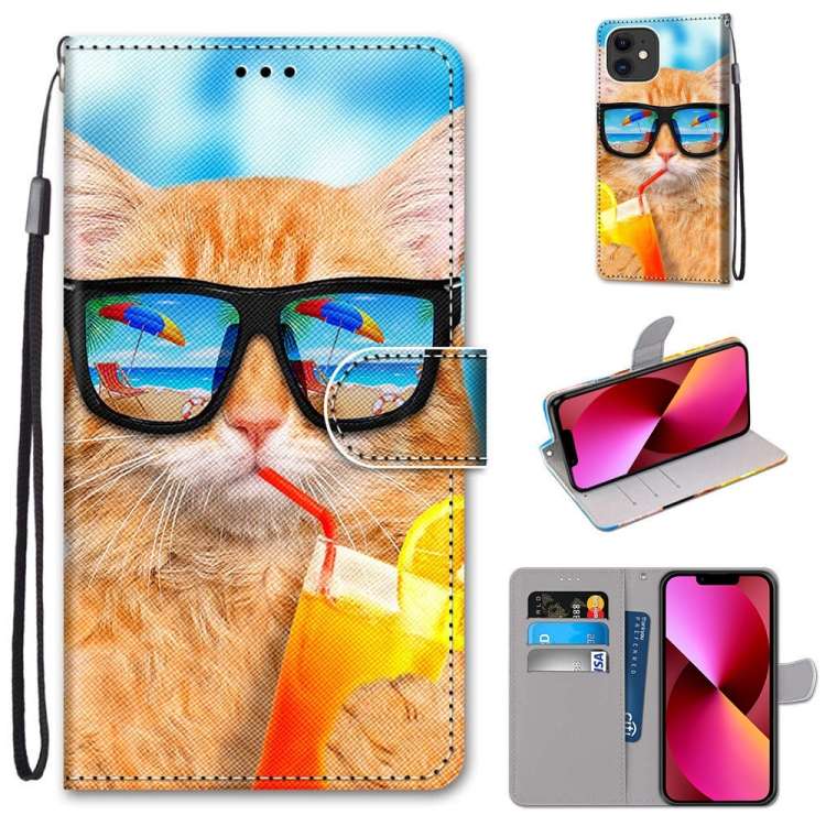 Custodia in pelle PU a vibrazione orizzontale con motivo incrociato colorato con supporto e slot per carte e portafoglio e cordino, For iPhone 13