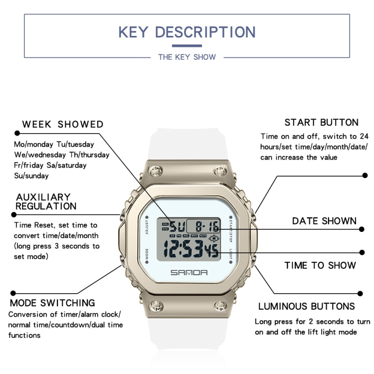 SANDA 9006 Orologio sportivo digitale LED quadrato