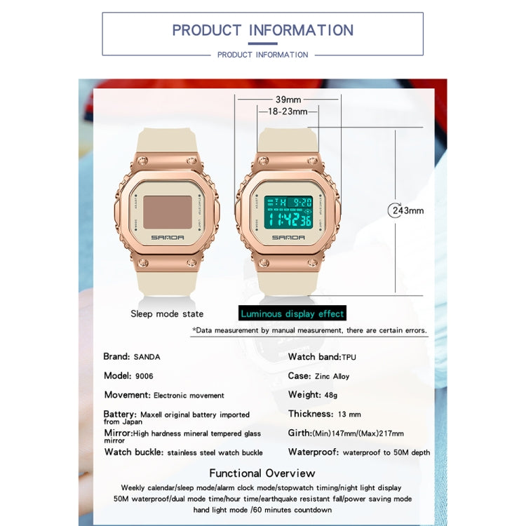 SANDA 9006 Orologio sportivo digitale LED quadrato