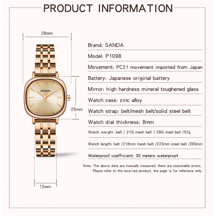 SANDA P1098 Orologio donna al quarzo quadrante ovale