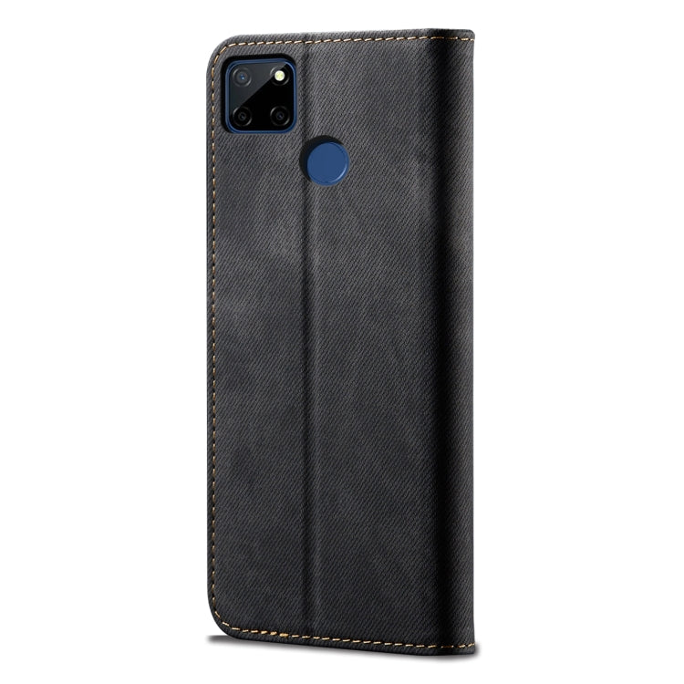 Custodia in pelle a conchiglia orizzontale in stile casual con texture denim con supporto, slot per schede e portafoglio, For OPPO Realme C21Y