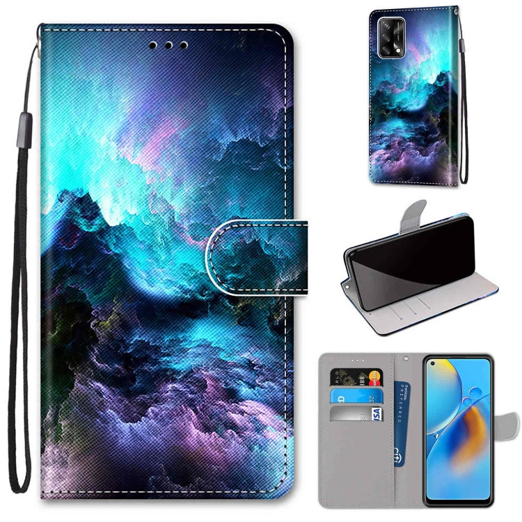 Custodia in pelle PU a vibrazione orizzontale con motivo incrociato colorato con supporto e slot per carte e portafoglio e cordino, For OPPO A74 4G / F19