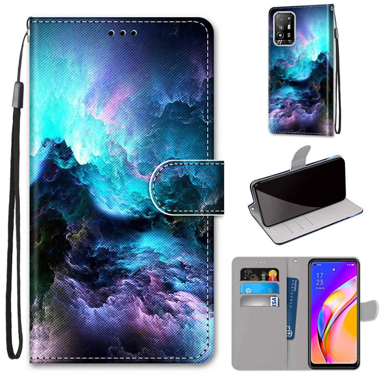 Custodia in pelle PU a vibrazione orizzontale con motivo incrociato colorato con supporto e slot per carte e portafoglio e cordino, For OPPO F19 Pro+ 5G / A94 5G / A95 5G
