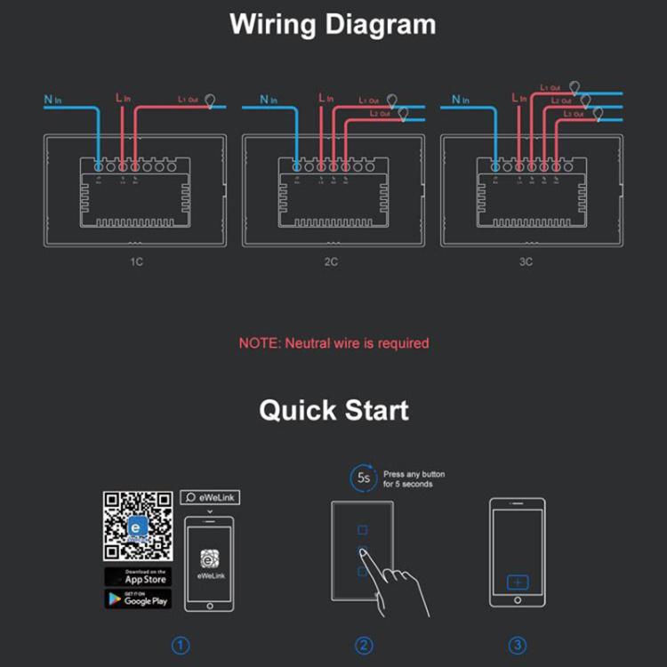 Interruttore tattile WiFi Sonoff T3 US-TX con telecomando RF