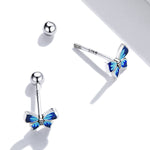 Orecchini donna a bottone farfalla in argento 925