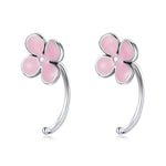 Orecchini a bottone donna fiori rosa argento S925