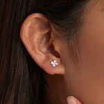 Orecchini a bottone donna fiori rosa argento S925