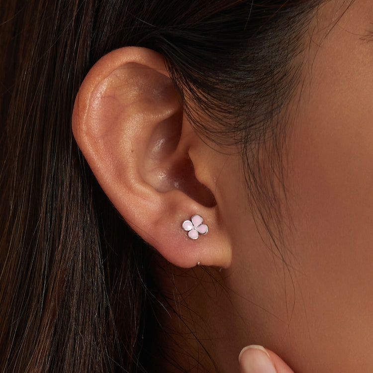 Orecchini a bottone donna fiori rosa argento S925