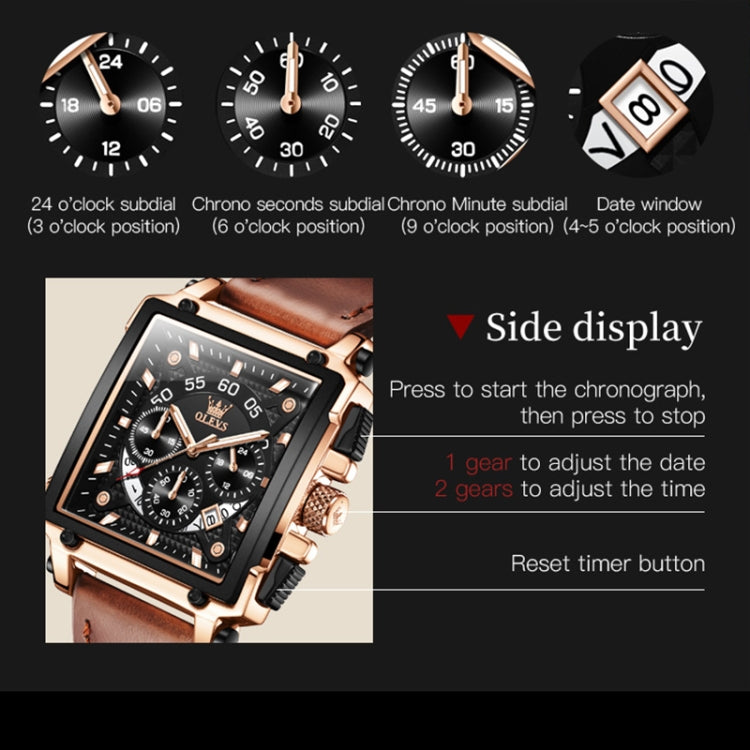 Orologio cronografo Olevs 9919 quadrante quadrato uomo
