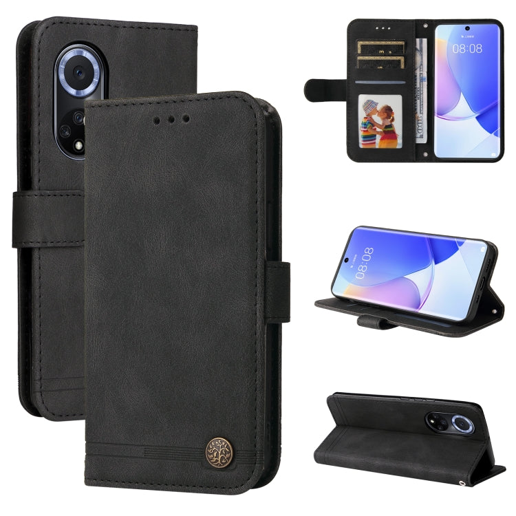 Custodia portafoglio in pelle con bottone per smartphone compatib