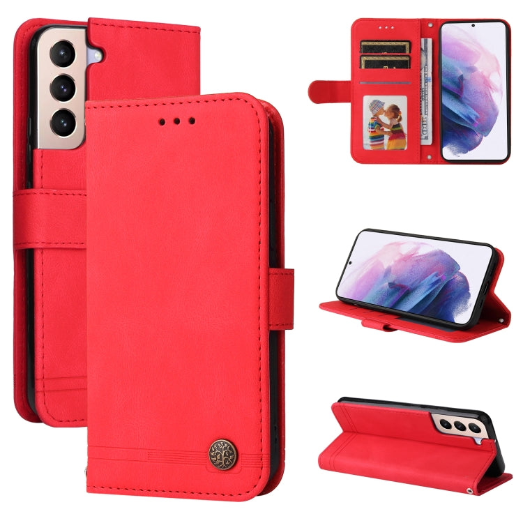 Custodia portafoglio in pelle con bottone per smartphone compatib
