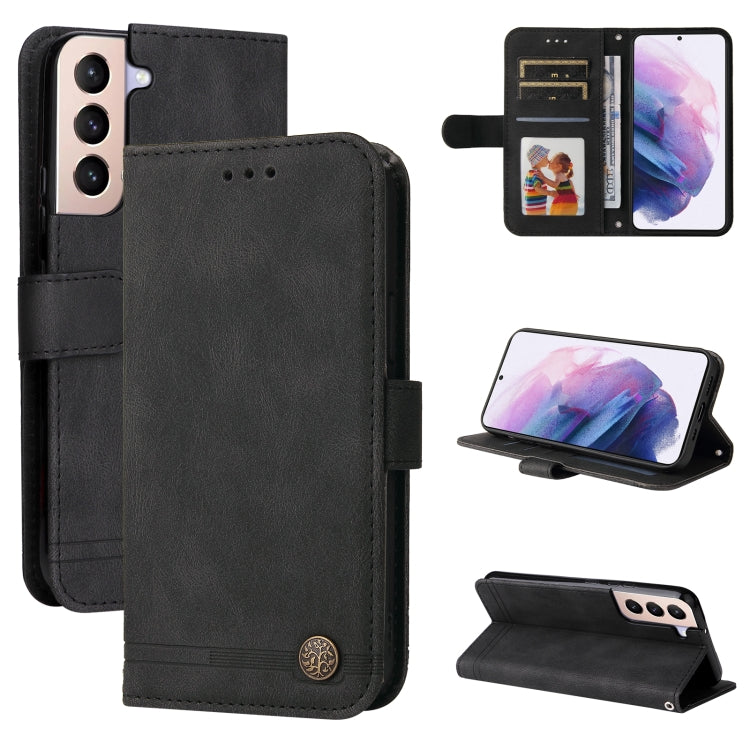 Custodia portafoglio in pelle con bottone per smartphone compatib