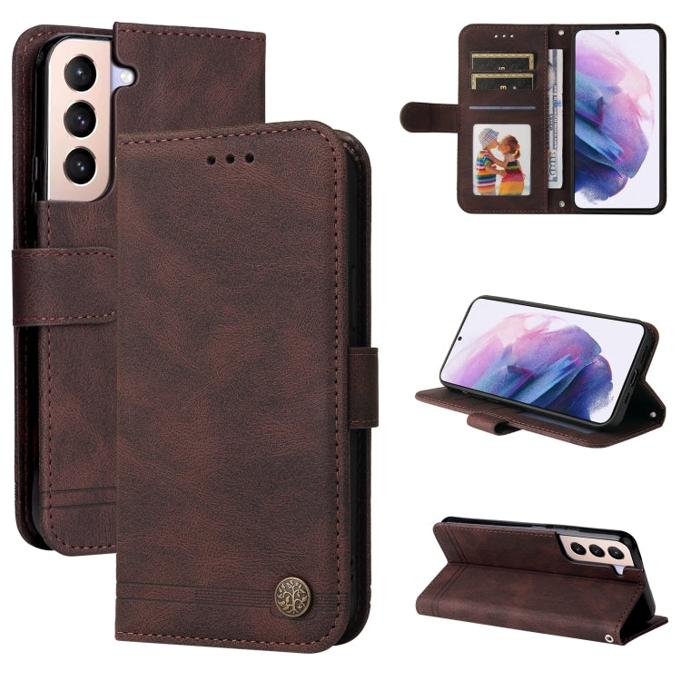 Custodia portafoglio in pelle con bottone per smartphone compatib