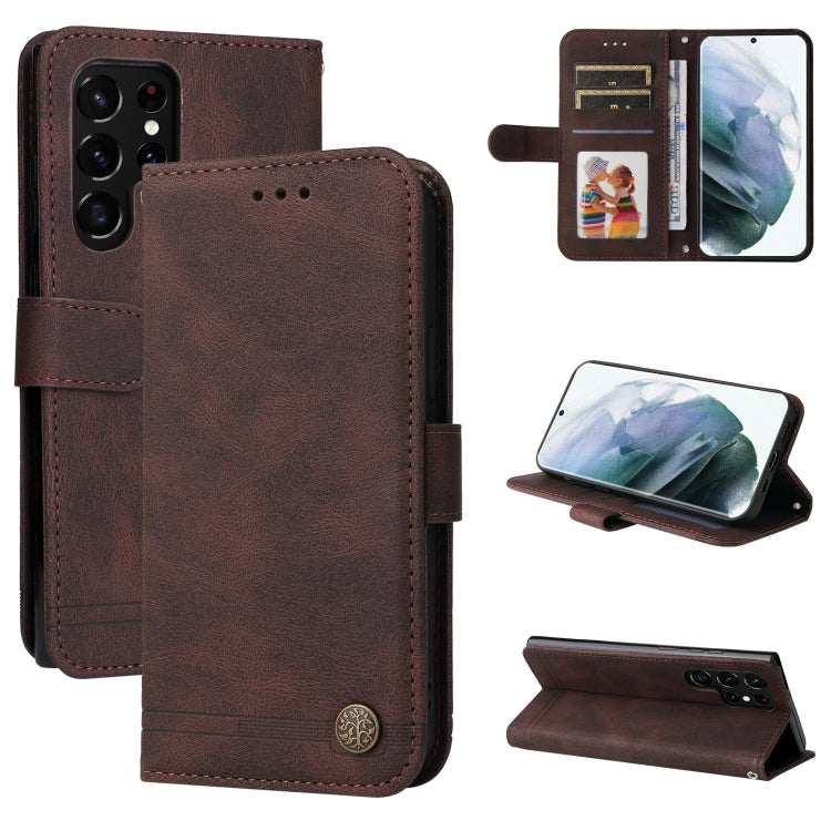Custodia portafoglio in pelle con bottone per smartphone compatib