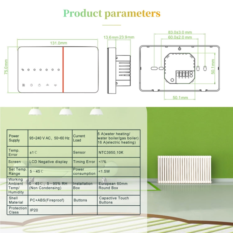 Termostato WiFi per riscaldamento domestico 220V 3A