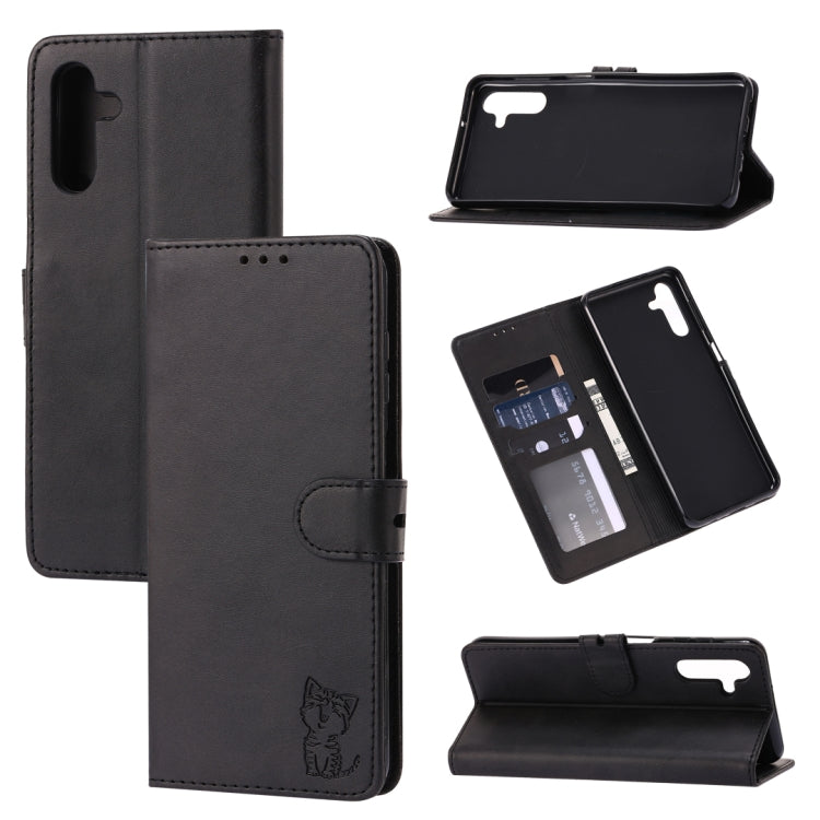 Custodia portafoglio in pelle con motivo Happy Cat per Galaxy S22
