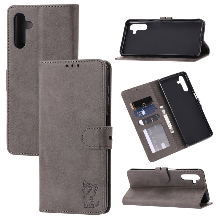 Custodia portafoglio in pelle con motivo Happy Cat per Galaxy S22