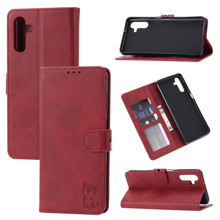 Custodia portafoglio in pelle con motivo Happy Cat per Galaxy S22
