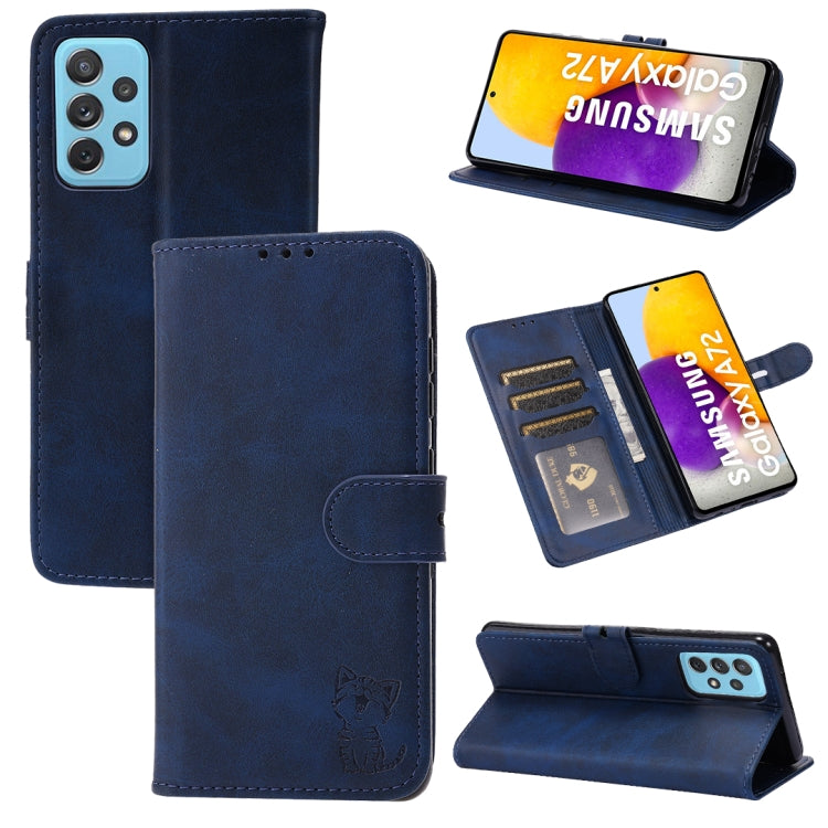 Custodia portafoglio in pelle con motivo Happy Cat per Galaxy S22