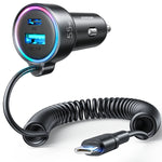 Caricabatterie auto Joyroom 3 in 1 55W USB-C PD con cavo a molla