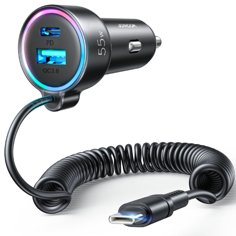 Caricabatterie auto Joyroom 3 in 1 55W USB-C PD con cavo a molla