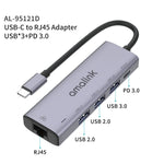 Hub USB-C Amalink 95121D con RJ45 e 3 porte USB