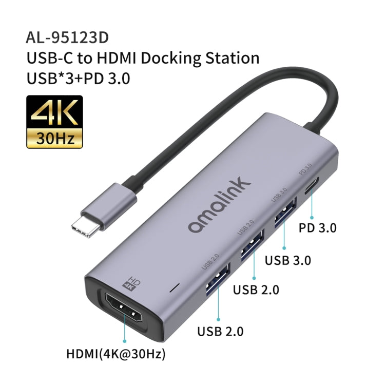 Hub USB-C con HDMI 4K 30Hz, 3 porte USB e PD 3.0
