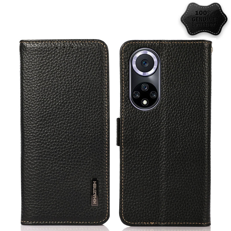 Custodia RFID in vera pelle Litchi magnetica per Huawei nova 9