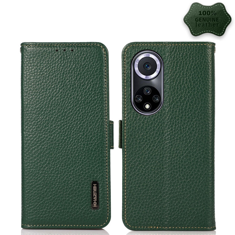 Custodia RFID in vera pelle Litchi magnetica per Huawei nova 9