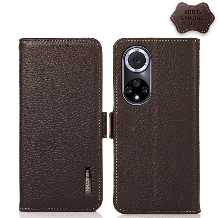 Custodia RFID in vera pelle Litchi magnetica per Huawei nova 9