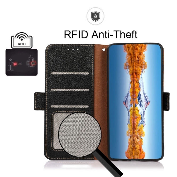 KHAZNEH Custodia RFID in vera pelle Litchi magnetica laterale, For OPPO Reno5 A JP Version, For OPPO Reno6 Pro 5G, For OPPO Reno6 Pro+ 5G, For OPPO Reno6 5G, For OPPO Reno7 5G, For OPPO Reno7 Pro 5G