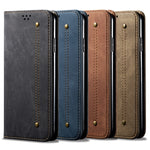 Custodia portafoglio in pelle con trama denim per Samsung
