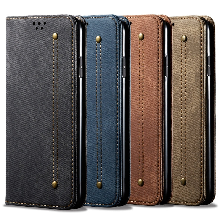 Custodia portafoglio in pelle con trama denim per Samsung