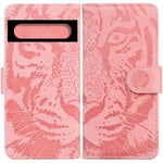 Custodia portafoglio in pelle con motivo tigre per Pixel 7 Pro