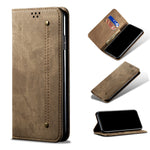 Custodia portafoglio in pelle con texture denim per Xiaomi Poco X
