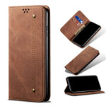 Custodia portafoglio in pelle con texture denim per Xiaomi Poco X