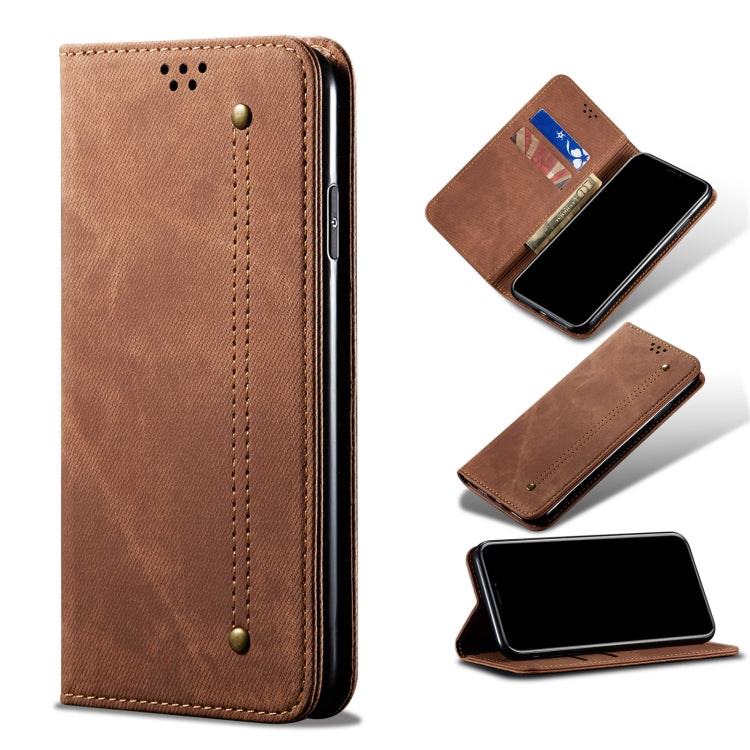 Custodia portafoglio in pelle con texture denim per Xiaomi Poco X