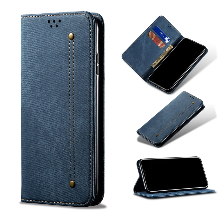 Custodia portafoglio in pelle con texture denim per Xiaomi Poco X