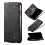 Custodia portafoglio in pelle con texture denim per Xiaomi Poco X