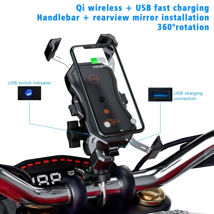 Supporto telefono moto con ricarica wireless e cablata 10W