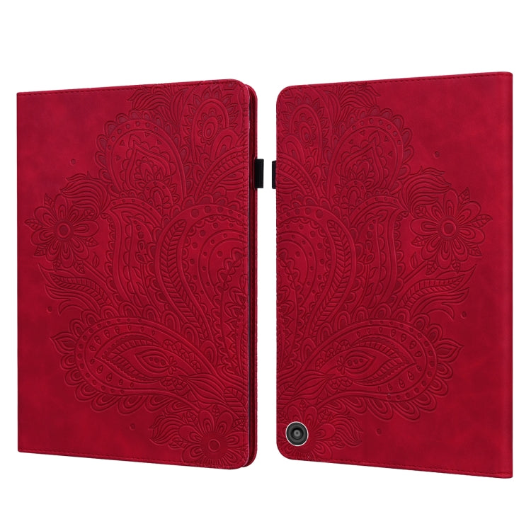 Custodia per tablet in pelle con motivo in rilievo pavone con funzione Sleep / Wake-up, For Amazon Fire HD 10 2017 / 2019, For Amazon Fire HD 8 2020 / HD 8 Plus 2020